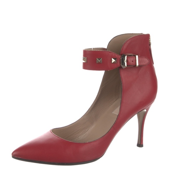Valentino Red Stiletto Heels Elegant Leather Pumps - Picture 2 of 5
